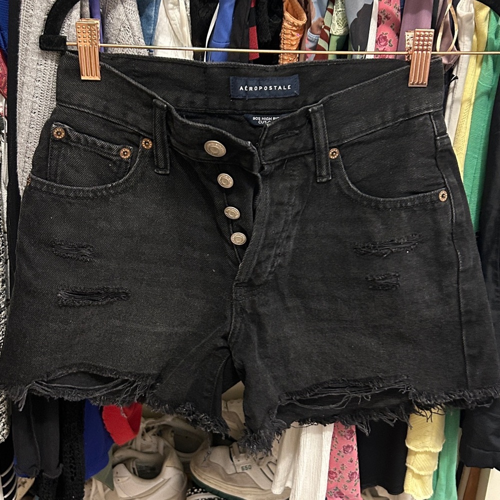 Aeropostale Black Jean Shorts Distressed High-Waisted